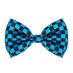 Mens Satin Checkerboard Pre-Tied Bow Tie Blue